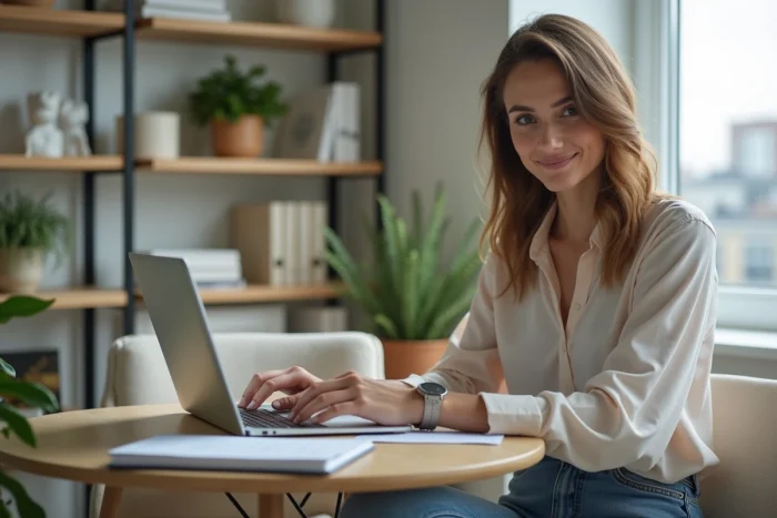 Femme travaillant sur son ordinateur dans un bureau moderne