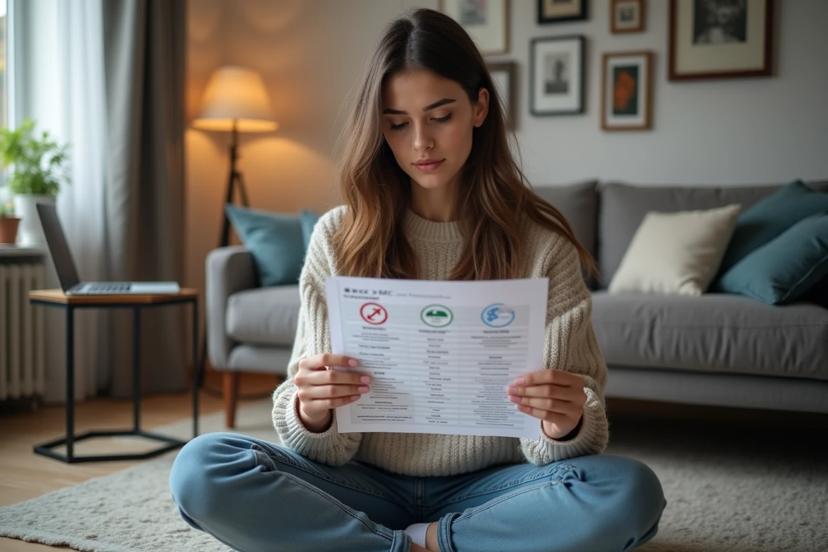 Jeune femme examine un graphique comparatif de logiciels PC