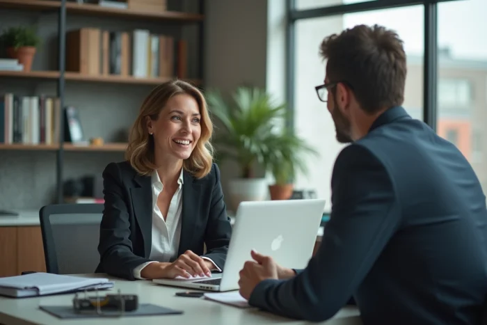 Femme professionnelle en réunion dans un bureau moderne