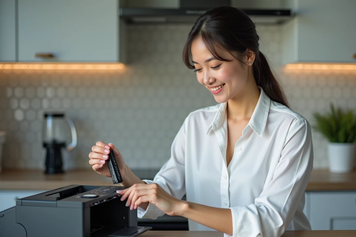 Jeune femme vérifiant une cartouche d