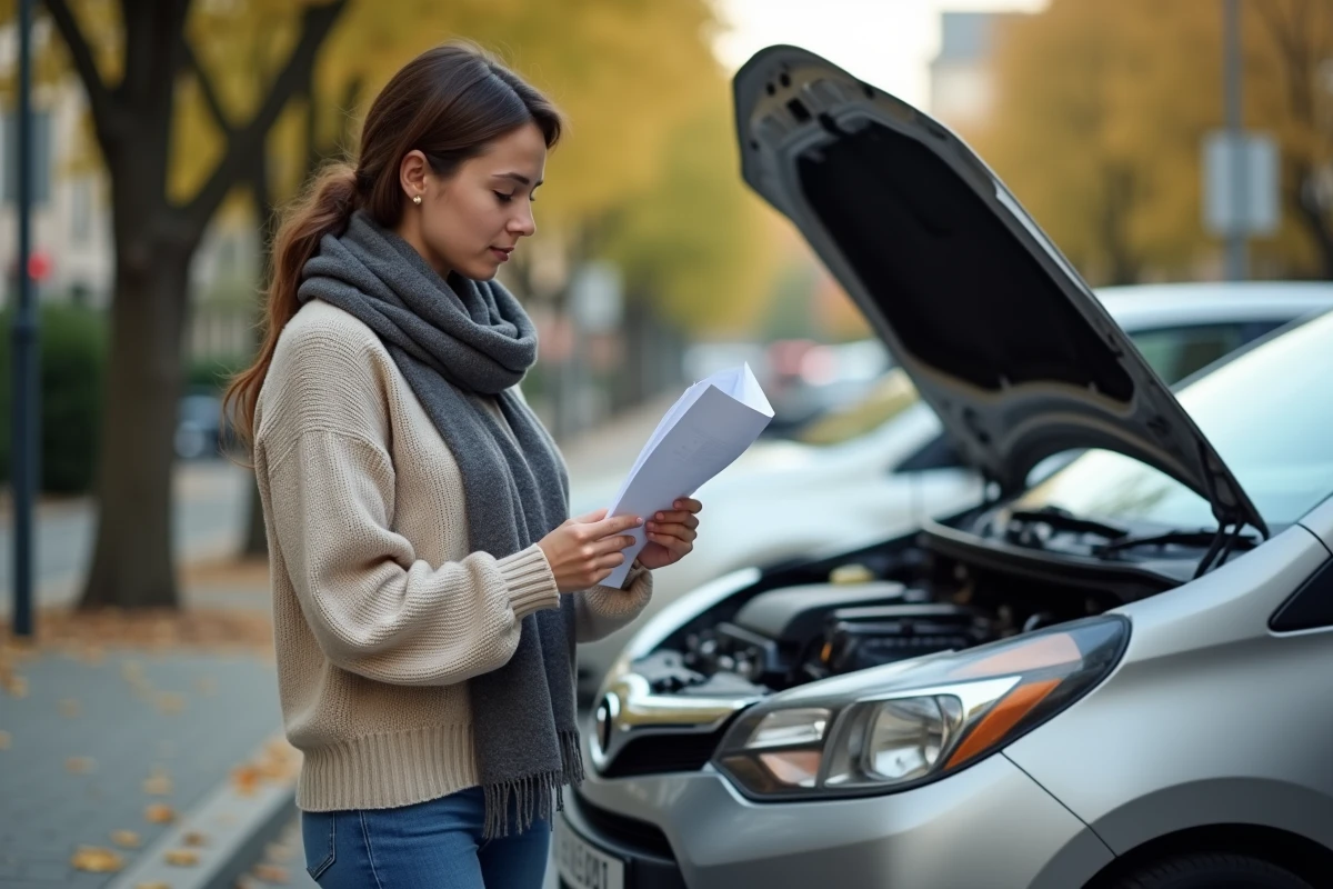 Jeune femme vérifiant le moteur d
