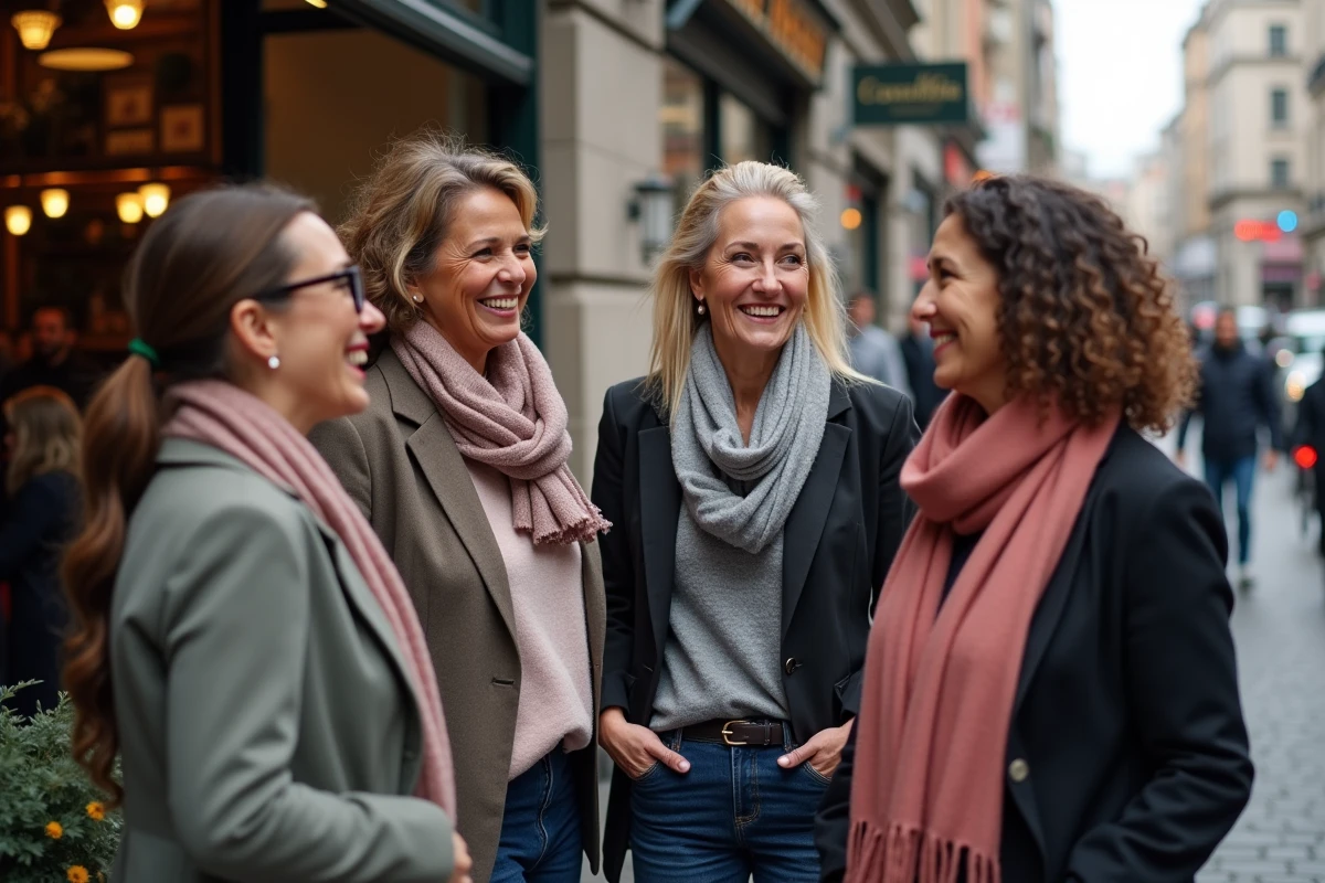 Groupe de femmes entrepreneures souriantes en extérieur en ville