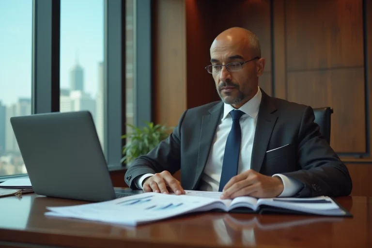 Homme d affaires marocain en costume dans un bureau moderne